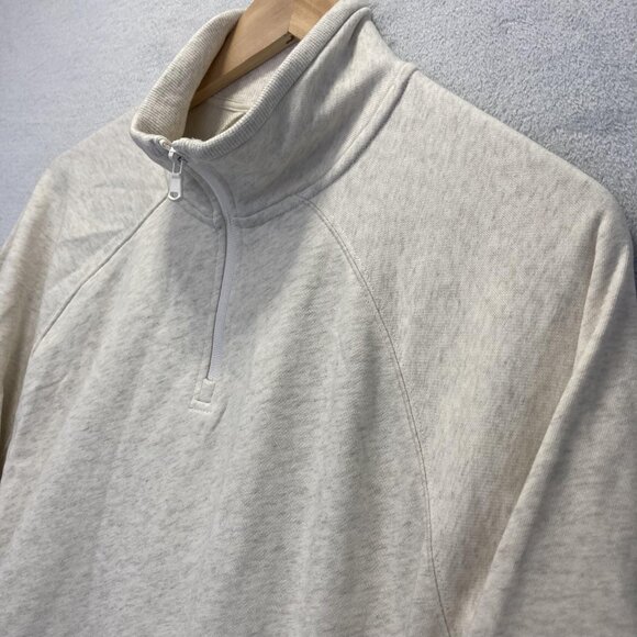 Fabletics 1/4 Zip Pullover Sweater Mens Medium Oatmeal Athletic Raglan Comfy - Picture 10 of 16